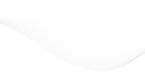 Dynamic particle waves in a halftone gradient form a flowing dot curve against a white backdrop, embodying technology, sound, music, and modern aesthetics. technology, science, innovation concepts	