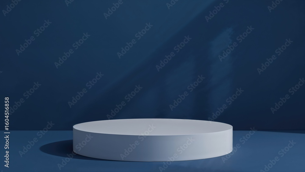 Poster circular white stage with intense shadows on a black backdrop. platform for displaying items. base s
