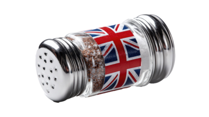 Union jack salt shaker spilling salt british cuisine seasoning flavor