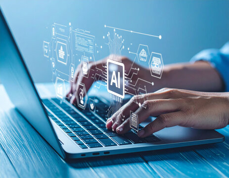 laptop, ai, innovation, intelligence, digital, website, binary code, content, file, generator, image, message, office, schooling, agent, assistance, big data, connected, create, efficiency, evolution, - Powered by Adobe