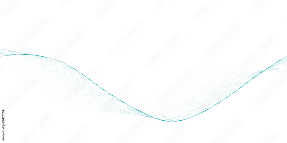 Poster blue dotted wave line pattern. flowing dot particles wave pattern halftone black gradient smooth cur