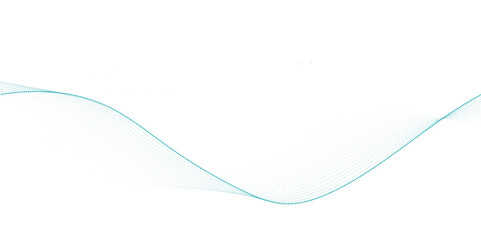 Blue dotted wave line pattern. Flowing dot particles wave pattern halftone black gradient smooth curve shape isolated on transparent background.	
