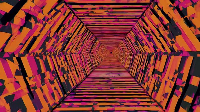 Psychedelic orange pink polygons recede rhythmic tunnel offering logo centre stage new forty plus word headline touts festival ready K visuals sacred geometry intrigue high energy intro power
