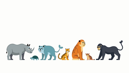 Colorful flat vector cartoon animal silhouettes collection &ndash; cute wild, domestic, aquatic, jungle, fantasy, and forest animals in minimalist kid-friendly style on white background