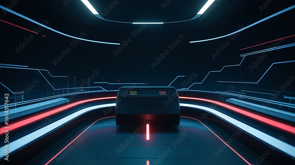 Poster futuristic control panel with glowing neon lines and digital displays image