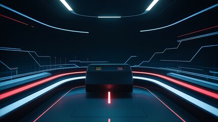 Futuristic control panel with glowing neon lines and digital displays image