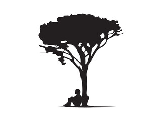 Lone Figure Under Tree Silhouette
