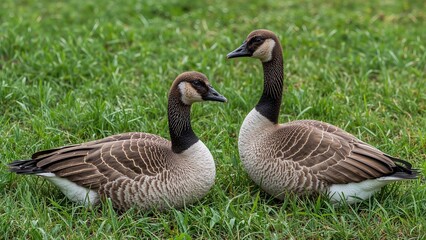 Pair Homely Juvenile Geese Sitting