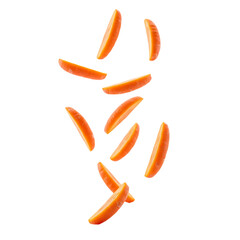 Sliced carrots falling down isolated on transparent background