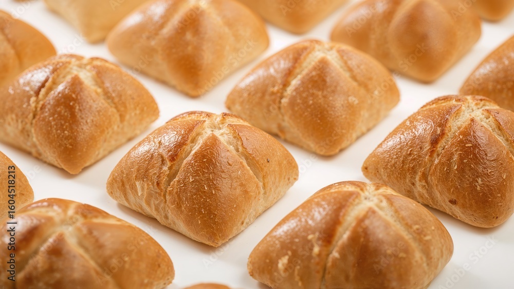 Poster white background featuring triangular bread buns. bakery selections.