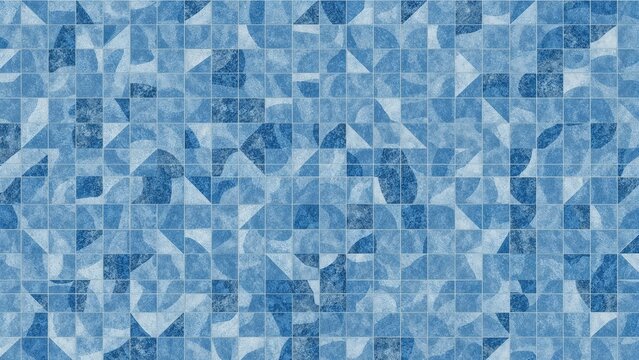 Decorative pastel blue ceramic tile mosaic creating a geometric abstract background.