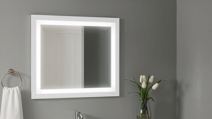 Elevate your bathroom decor with a timeless white mirror frame, characterized by its neat lines and pristine surface, adding a refined and versatile aesthetic.