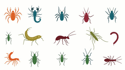 Naklejka premium Colorful flat vector cartoon animal silhouettes collection – cute wild, domestic, aquatic, jungle, fantasy, and forest animals in minimalist kid-friendly style on white background