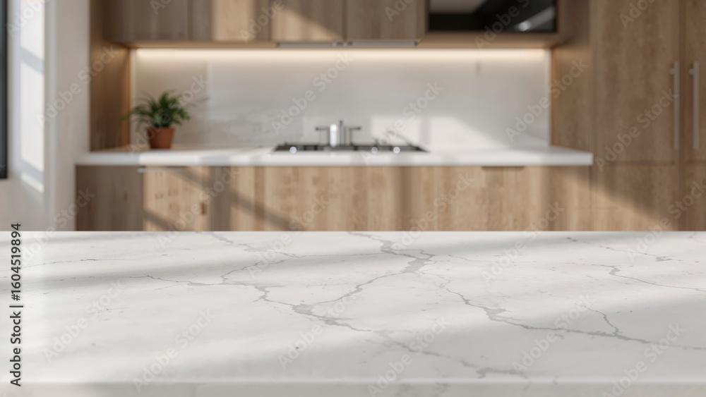 Poster marble table with blurred window backdrop ideal for product display