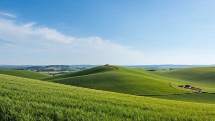 Obraz premium Scenic undulating fields in a Central European region during springtime
