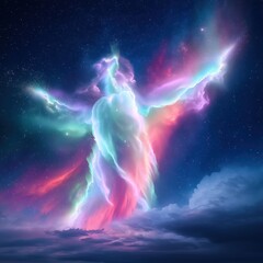 Mystical dragon-shaped aurora borealis with vibrant purple and green nebula glowing in starry night sky, 3D fantasy celestial phenomenon for wallpaper or book cover design