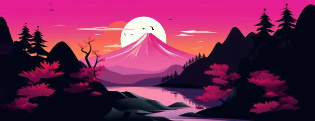 Fototapeten Japanese Beautiful nature mountain landscape illustration graphics. © Rawpixel.com