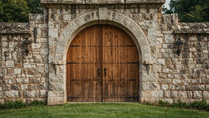 Fototapeta premium Antique wooden fortress portal