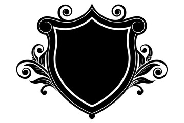 Obraz premium Vintage heraldic coat of arms with a gold shield, ornate wings, royal crown, and intricate floral decoration vector illustration