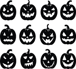 Obraz premium Cartoon Halloween Pumpkins with Various Facial Expressions