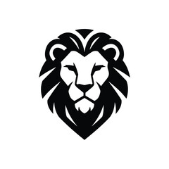 Obraz premium A bold, stylized black and white illustration of a lion's majestic head, facing forward.