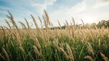 Springtime meadow with untamed grasses