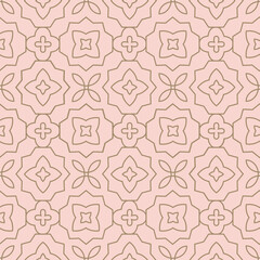 Line elegant oriental style simple floral seamless pattern. Minimalist outline geometric tiny flowers background for fabric, paper