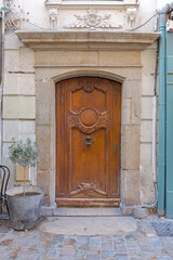 Brown Wood Door at Old House in Cannes France