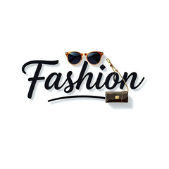 Elegant script fashion with stylish sunglasses and a designer handbag representing modern style and luxury accessories