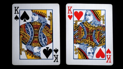 Two playing cards, king of spades and king of hearts.