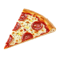 A single slice of delicious pepperoni pizza with melted cheese and herbs on Transparent Background