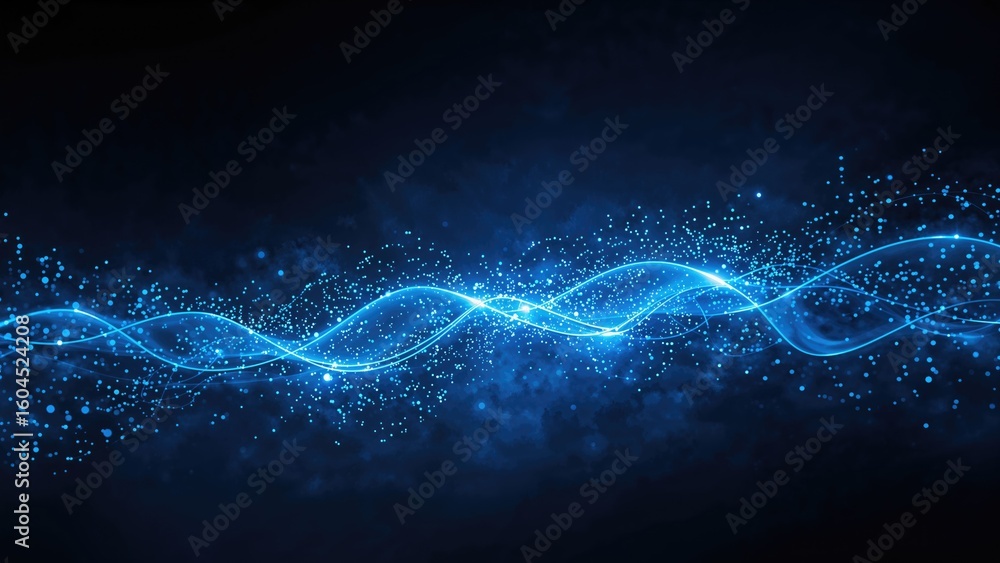 Aufkleber glowing fiber-like lines combined with digital dots crafting a sophisticated tech abstract on a dim 