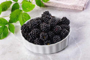 Raw sweet juicy blackberry in the bowl