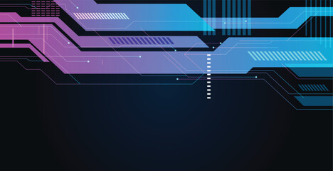 Modern abstract dark blue background with sharp purple and light blue geometric tech elements.