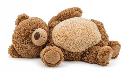 Adorable teddy bear relaxing after a big meal, looking content and joyful.