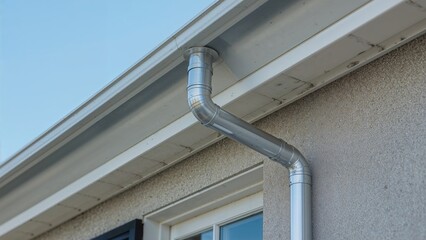 A drainage pipe attached to a structure