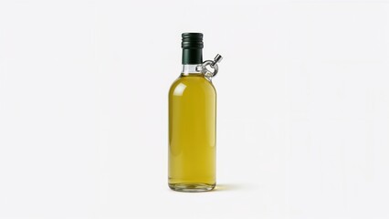 Single bottle of olive oil paired with a seasoning container against a white surface.