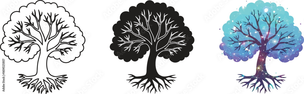 Aufkleber tree vector illustration set various styles isolated on white background nature design elements art