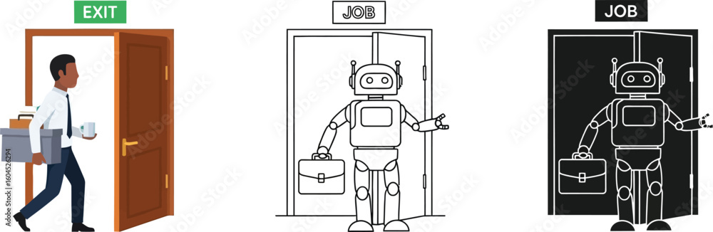 Poster job automation and artificial intelligence replacing humans in the workforce concept vector design