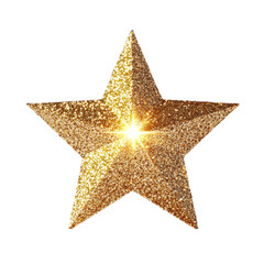 Obraz premium Glitter star standing upright with a bright shine on one corner on transparent background