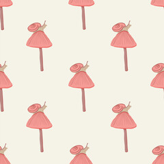 Whimsical Forest Seamless Vector Pattern with Mushrooms, Leaves and Woodland Animals