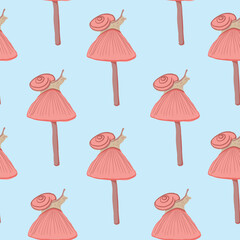 Whimsical Forest Seamless Vector Pattern with Mushrooms, Leaves and Woodland Animals