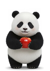 Adorable 3D Rendered Baby Panda Holding a Red Apple  Cute, Friendly, Cartoon Style © Faruk