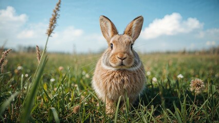 Obraz premium Sweet rabbit enjoying a verdant meadow