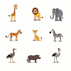 Obraz premium Colorful flat vector cartoon animal silhouettes collection – cute wild, domestic, aquatic, jungle, fantasy, and forest animals in minimalist kid-friendly style on white background