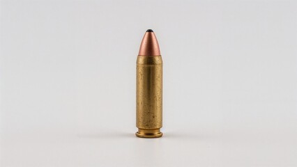 Metallic 9mm bullet shot isolated on a clean white background