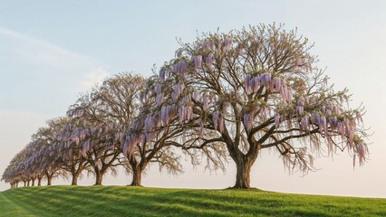 Fototapeta premium Springtime scene featuring trees adorned with lush purple wisteria flowers