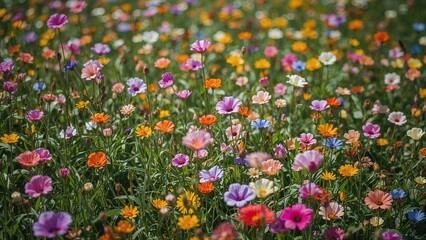 Obraz premium Many Colorful Blooms Dotting a Green Pasture