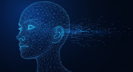 Obraz premium Abstract Person Head with Digital Network Connection Concept
