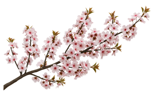 Delicate pink cherry blossom branch isolated on transparent background